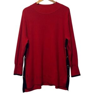 Chicos Cashmere Blend Sweater Women’s 3P XLP Red Black Trim Side Button Tunic